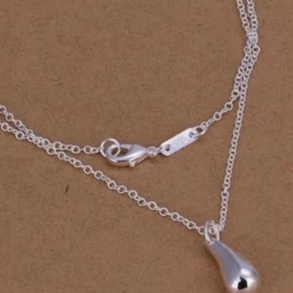 925 Sterling Silver Waterdrop Jewelry Set Bracelet Necklace Earrings and Ring - Picture 11 of 16